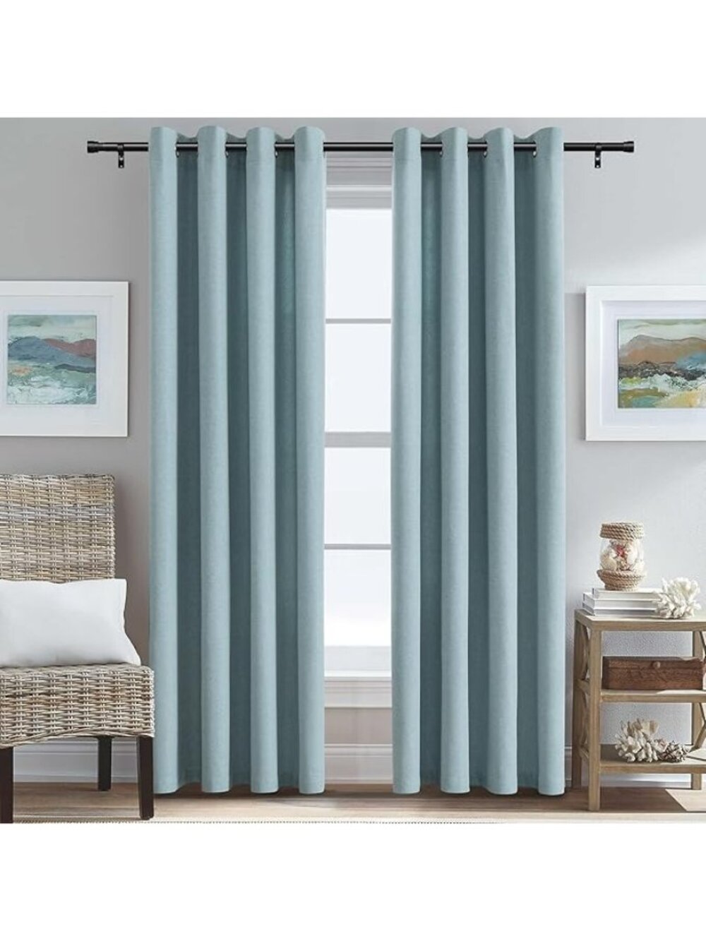 Teal Blue  Linen Textured Curtain Thermal Insulated 52" x 84" Grommet Drapes